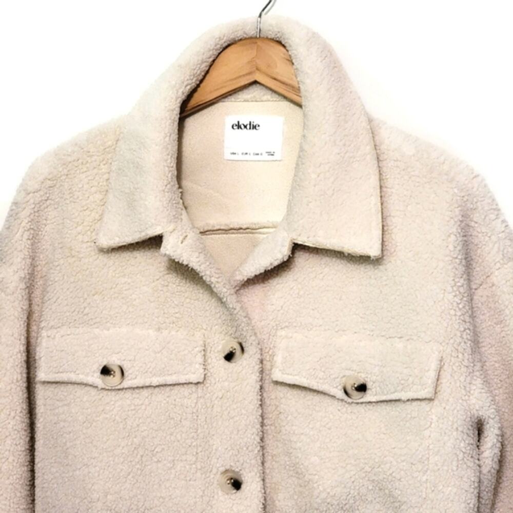 Elodie Sherpa Teddy Button-Down Crop Coat Jacket Ivory Cream Chic Cozy L - Picture 2 of 11